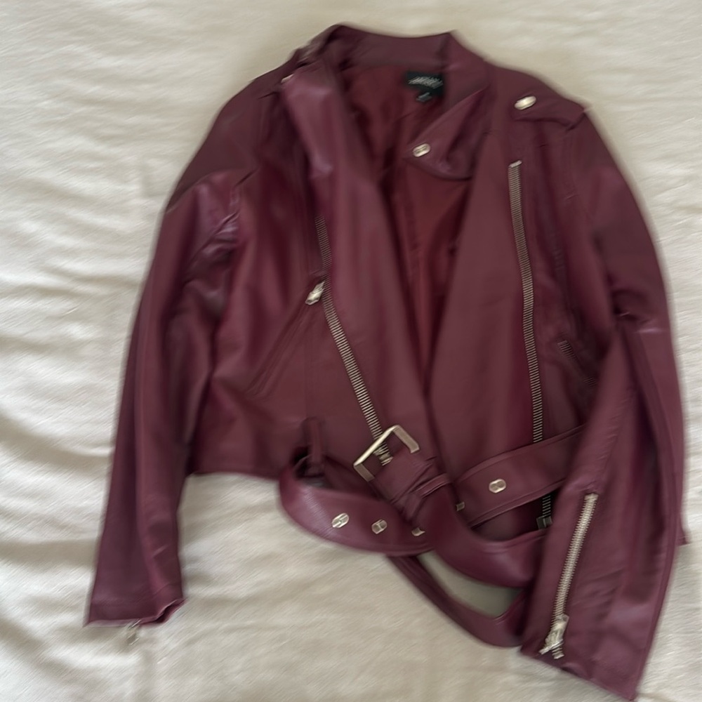 Burgundy leather Moto jacket